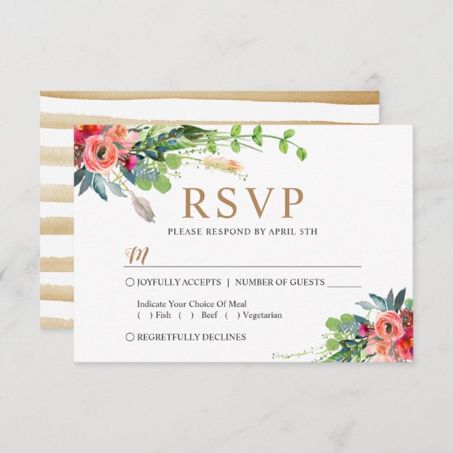Cartons Réponse Printemps Rustique Boho Floral Aquarelle Mariage R (Devant / Derrière)