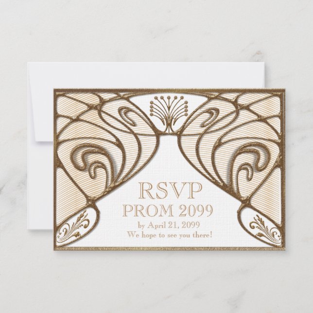 Cartons Réponse PROM RSVP, Grand Gatsby, or sur blanc (Devant)