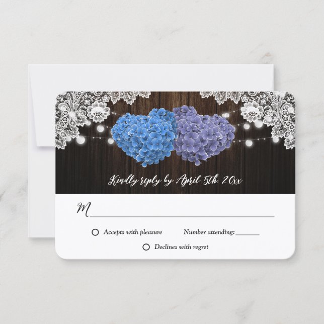 Cartons Réponse Purple and Blue Rustic Floral Lace Wood Wedding (Devant)