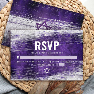 Cartons Réponse Purple Bar Mitzvah Moderne Argent Foil Aquarelle