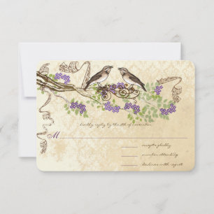 Cartons Réponse Purple Blooms Feuille verte Mariage Vintage d'oise
