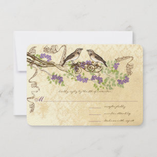 Cartons Réponse Purple Blooms Feuille verte Mariage Vintage d'oise