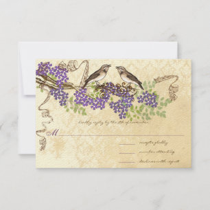 Cartons Réponse Purple Blooms verts Feuilles Vintages Mariages d'o