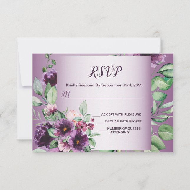 Cartons Réponse Purple Blush Floral Geometric Greenery Wedding (Devant)