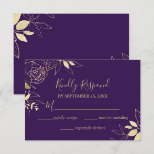 Cartons Réponse Purple & Gold Peony Mariage Floral moderne