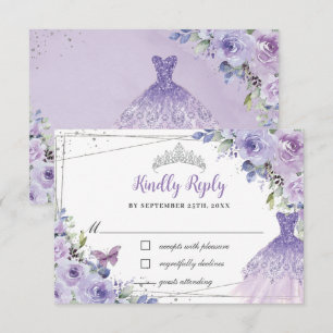 Cartons Réponse Purple Lilac Floral Argent Quinceañera Robe