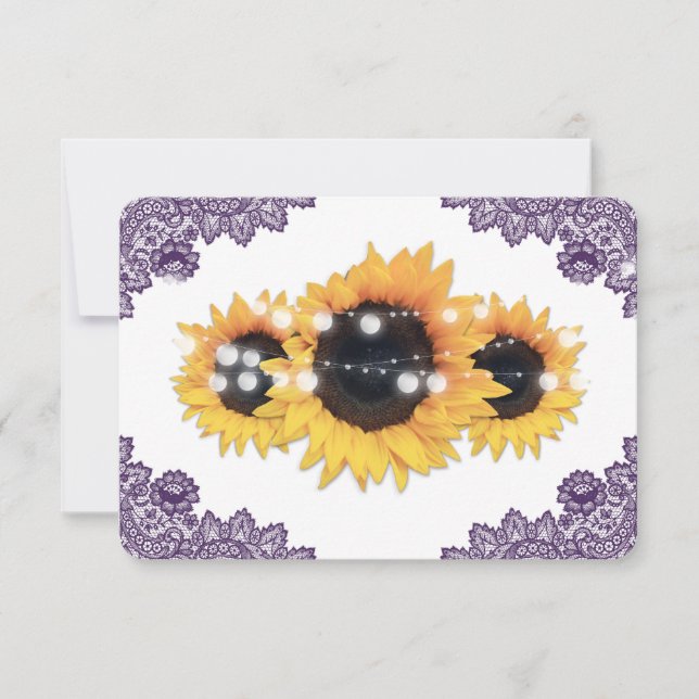 Cartons Réponse Purple Rustic Floral Lace Sunflower Wedding (Devant)