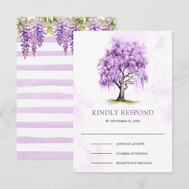 Cartons Réponse Purple Wisteria Floral Tree Wedding  (Devant / Derrière)
