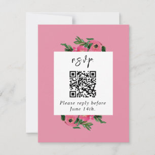 Cartons Réponse QR Code Aquarelle Anémonique Mariage rose