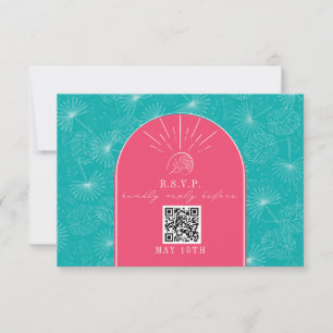 Cartons Réponse QR Code Arch bleu rose Mariage de palme tropicale