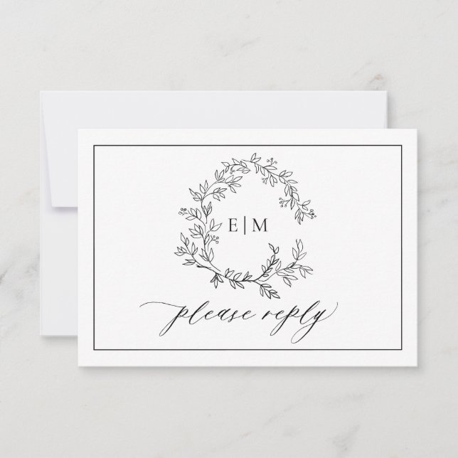 Cartons Réponse QR Code Blanc Noir Cimier Mariage Monogramme (Devant)