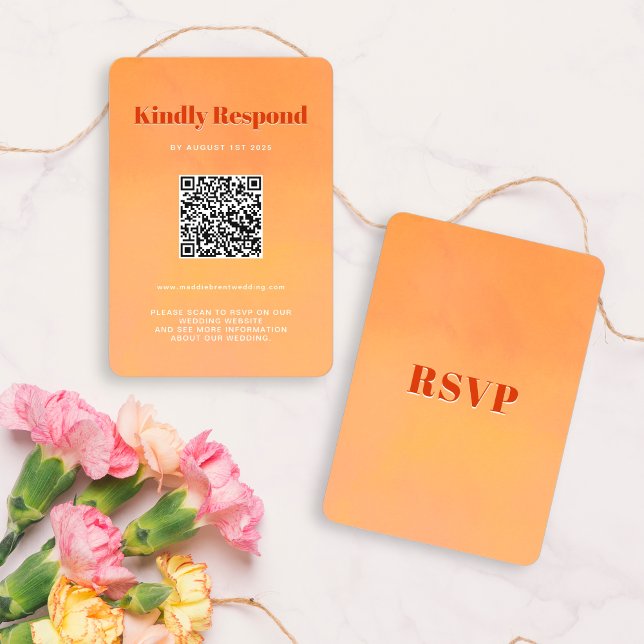 Cartons Réponse QR Code Bold Modern Orange Sunset Wedding (Créateur téléchargé)