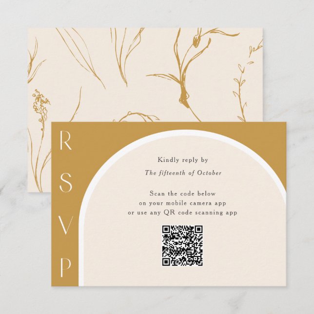 Cartons Réponse QR code Moderne simple arche ton mariage RSV (Devant / Derrière)