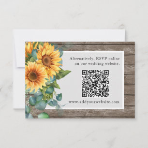 Cartons Réponse Qr Code Website Rustic Wood Sunflowers Mariage RSV