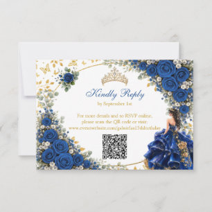 Cartons Réponse Quinceañera bleu royal papillon doré