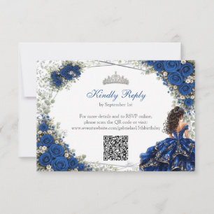Cartons Réponse Quinceañera Bleu Royal Papillons Argentés