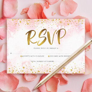 Cartons Réponse Quinceañera Blush Rose Aquarelle Or Foil Girl