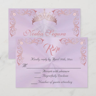 Cartons Réponse Quinceañera de bordure vintage - Or rose/lavande