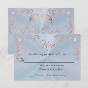 Cartons Réponse Quinceañera de bordure vintage - Pastel bleu/or ro