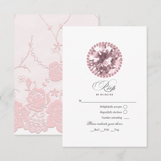Cartons Réponse Quinceañera Diamant Rose (Devant / Derrière)
