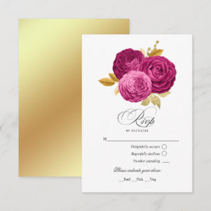 Cartons Réponse Quinceañera florale rose chaud et or