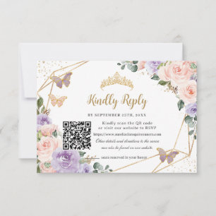 Cartons Réponse Quinceañera Lilas Blush Floral Papillons 16ème QR