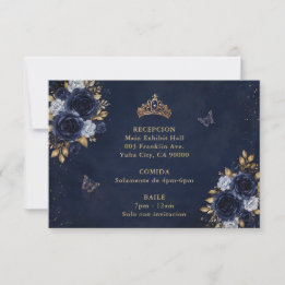 Cartons Réponse Quinceañera papillon floral or et marine