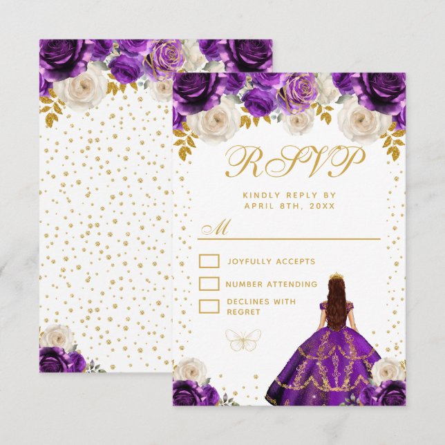 Cartons Réponse Quinceañera Princesse Fleur Violette (Devant / Derrière)