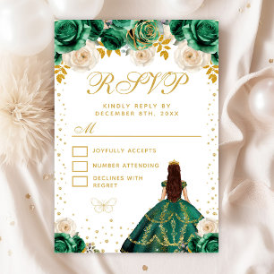 Cartons Réponse Quinceañera Princesse Florale Verte