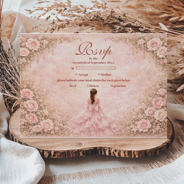 Cartons Réponse Quinceañera Rose Pâle Jardin (Créateur téléchargé)