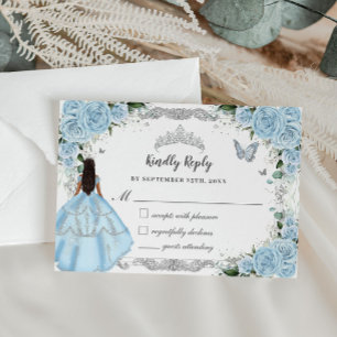 Cartons Réponse Quinceañera Sky Blue Floral Fleurs Robe Princesse