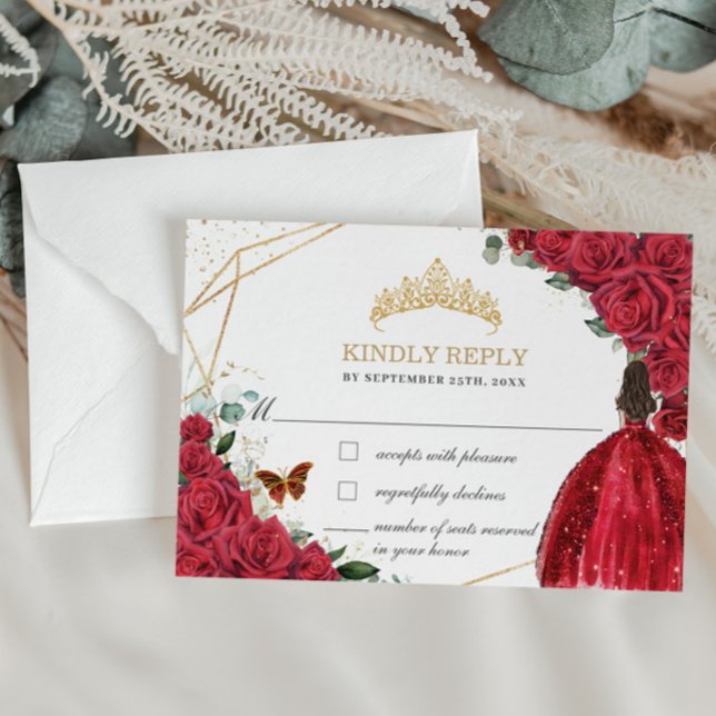 Cartons Réponse Quinceañera Sweet 16 Anniversaire Rouge Roses Flor (Créateur téléchargé)
