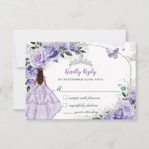 Cartons Réponse Quinze ans Argent Princesse Fleuriste Violet Lavan