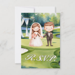 Cartons Réponse R.S.V.P. Mariage de GOLF avec balle de golf en ver