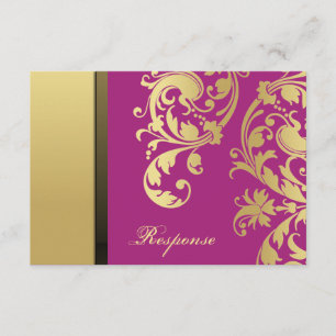 Cartons Réponse Réaction Mariage floral rose Shimmer or