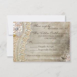 Cartons Réponse Réception de mariage affligée par dentelle