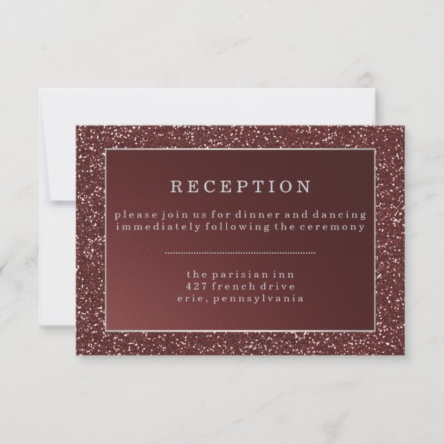 Cartons Réponse Réception de mariage avec look pailleté Marsala de (Devant)