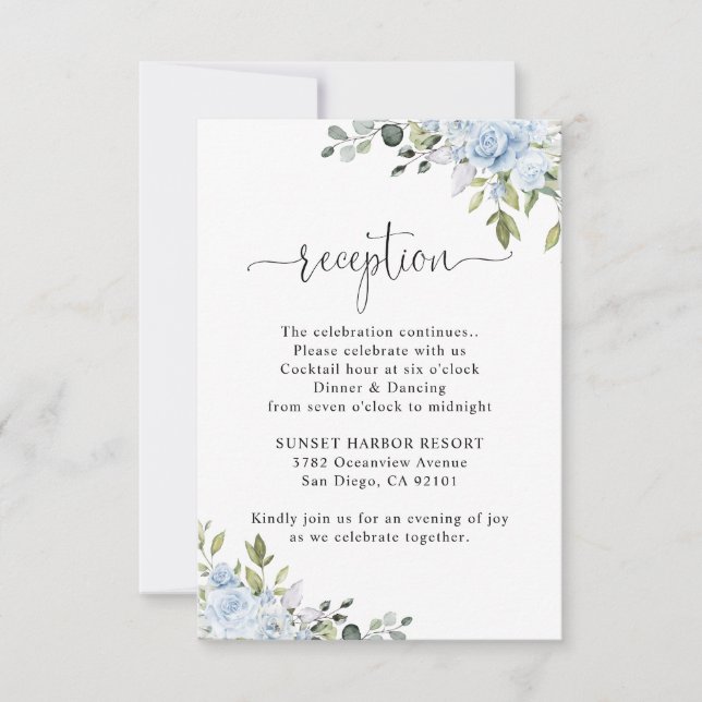 Cartons Réponse Réception de mariage botanique bleu doux (Devant)