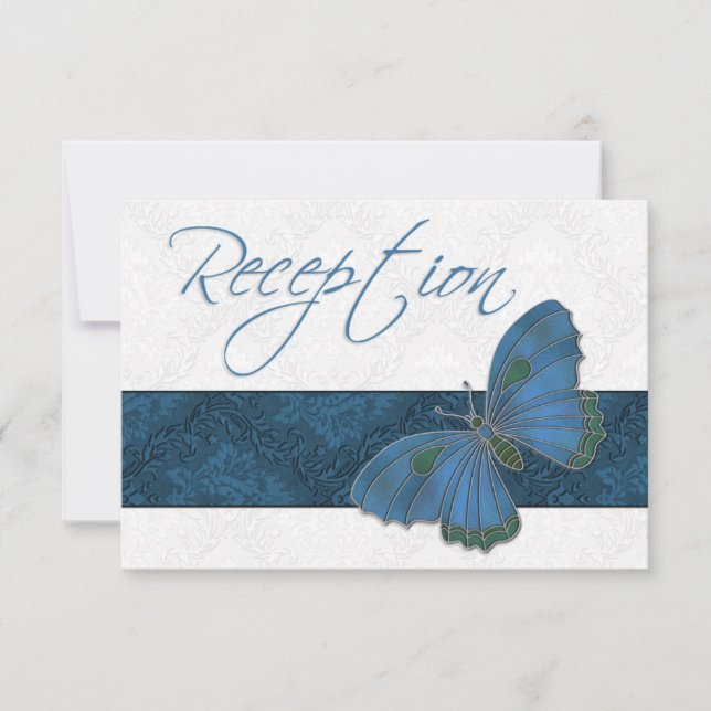 Cartons Réponse Réception de mariage Papillon Brocart bleu (Devant)