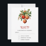 Cartons Réponse Red Christmas Baubles avec Holly Festive<br><div class="desc">Carte RSVP avec une illustration de style vintage. 3 boules de Noël rouges entourées de saints verts et de baies. Cool rétro.</div>