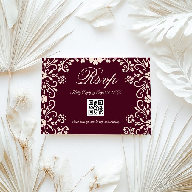 Cartons Réponse Red Floral Wedding QR (Créateur téléchargé)