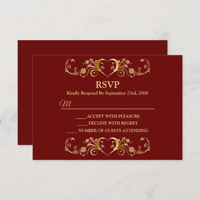Cartons Réponse Red Golden Geometric Trendy Wedding (Devant / Derrière)
