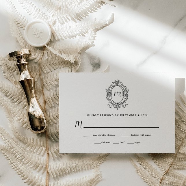 Cartons Réponse Regal noir et blanc | Baroque Frame Mariage (Créateur téléchargé)
