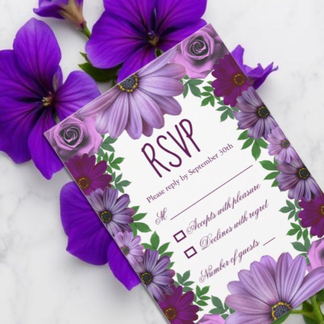 Cartons Réponse Regal violet Mariage floral (Créateur téléchargé)