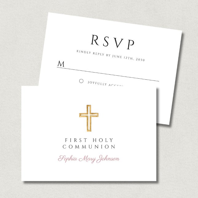 Cartons Réponse Religious Cross Pink GIrl First Communion  (Religious Cross Pink GIrl First Communion RSVP Card)