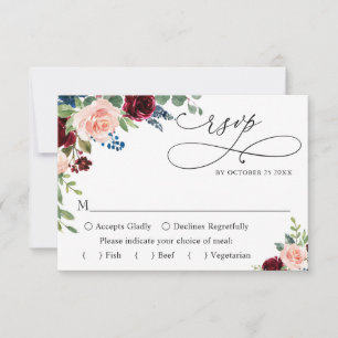 Cartons Réponse REPAS CHOIX Bourgogne Marine Eucalyptus Rose Maria