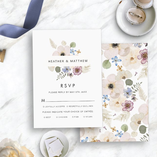 Cartons Réponse Repas de mariage floraux modernes (Modern Floral Wedding Meals RSVP Card by Painted Paperie
)