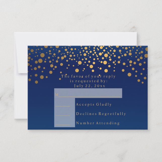 Cartons Réponse Répondre 2  Mariage Navy Blue & Confetti Gold Dot (Devant)