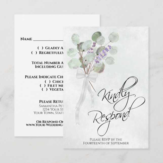 Cartons Réponse Répondre à l'Eucalyptus & Lavender Boho Mariage (Devant / Derrière)