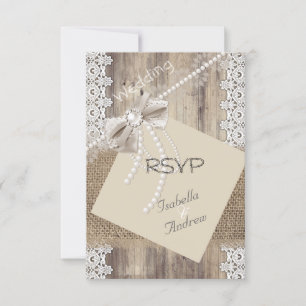 Cartons Réponse Répondre Mariage Rustique Beige Dentelle Perle Boi